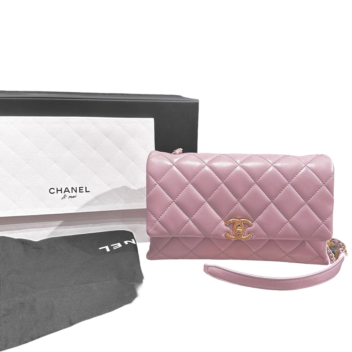 Used CHANEL Lambskin Cross Body Bag Pink GHW