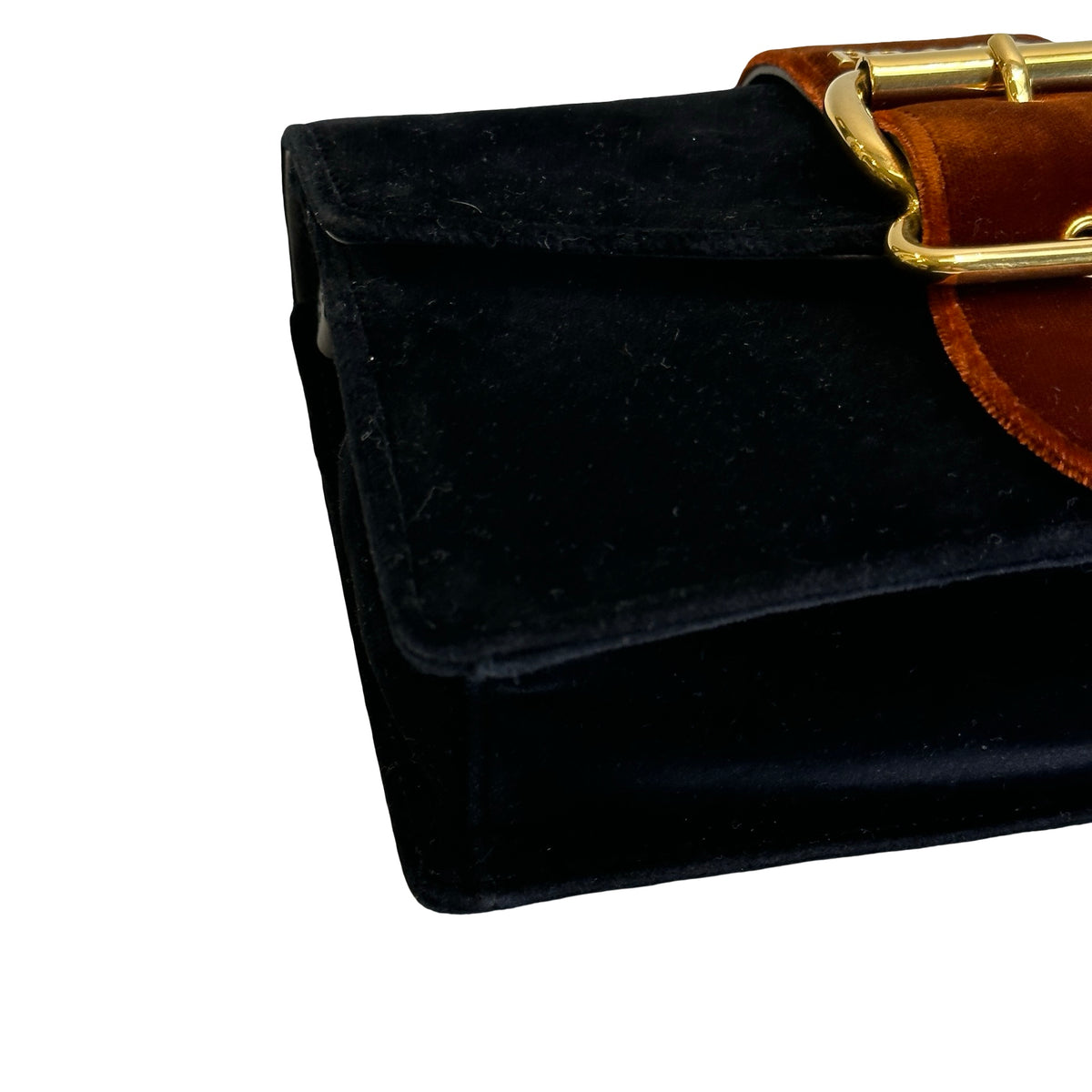 Used PRADA Velvet Velvet Buckle Bag Handbag Black Brown