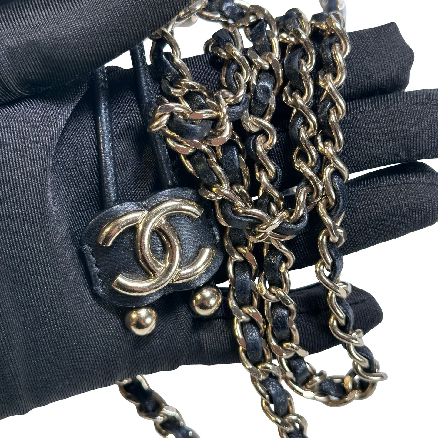 Used CHANEL Leather Drawstring Bag Drawstring Bag Black GHW