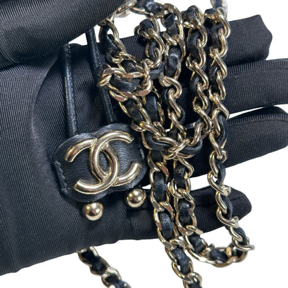 Used CHANEL Leather Drawstring Bag Drawstring Bag Black GHW