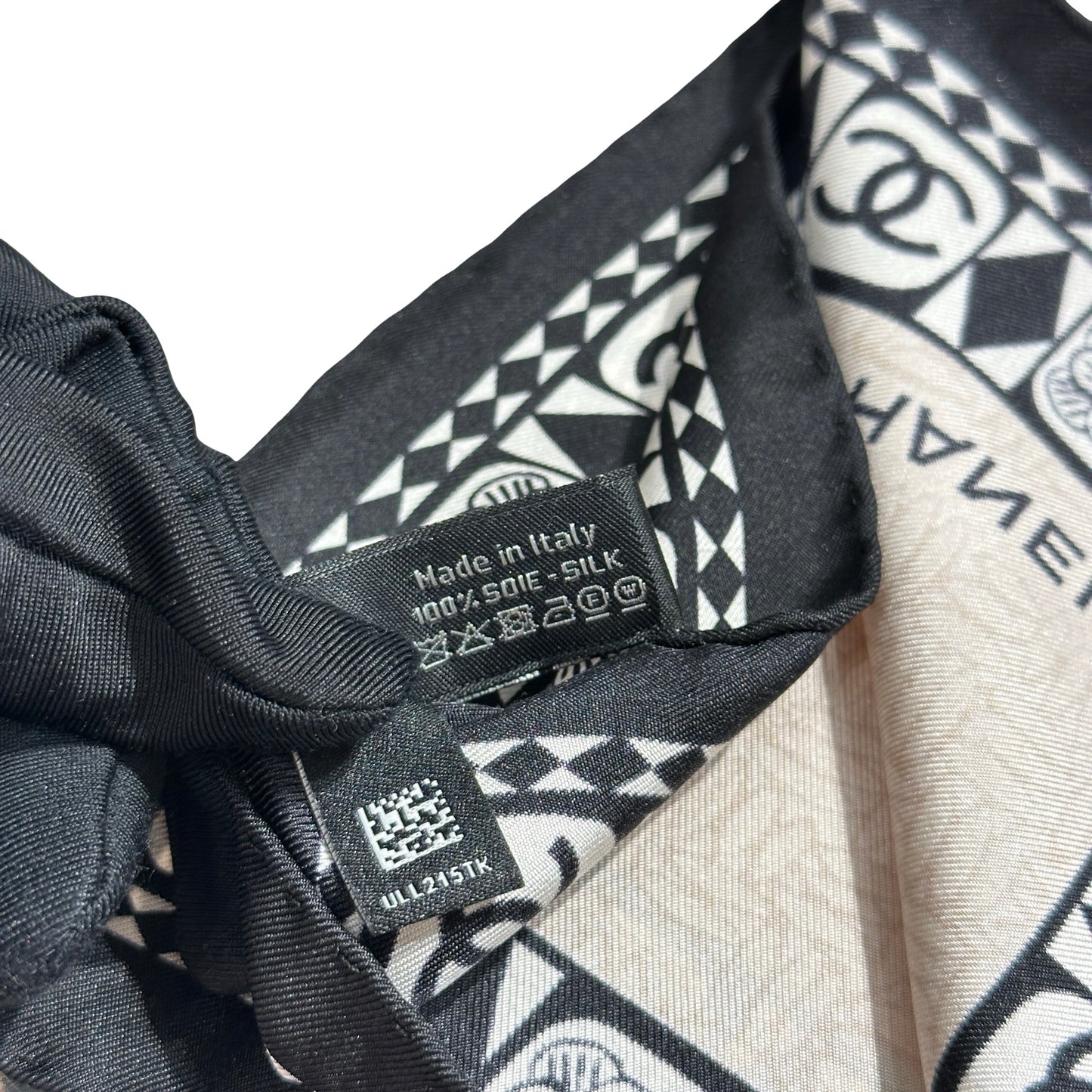 New Chanel Silk Scarf Black White Beige