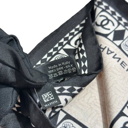 New Chanel Silk Scarf Black White Beige
