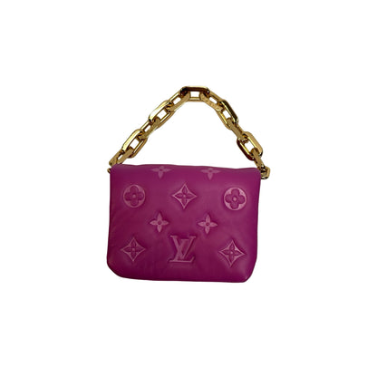 Used LOUIS VUITTON Monogram Embossed Lambskin Coussin Mini Bag Purple， GHW
