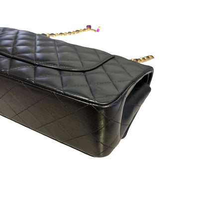 Used CHANEL Quilted Lambskin Classic Flap Chain Shoulder Bag Black Gold