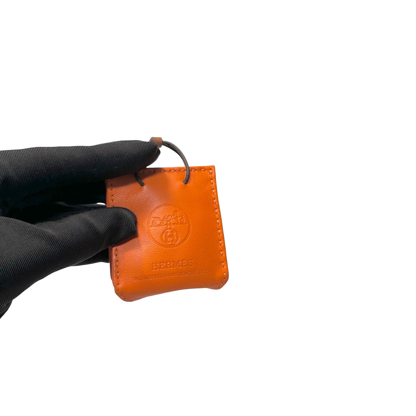 HERMES Lambskin Swift Leather Sac Orange Bag charm Orange Brown