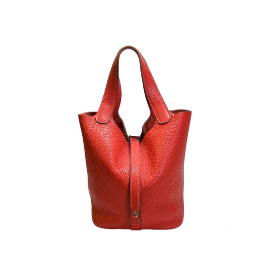 Used HERMES Calfskin Leather Picotin Clutch Pink