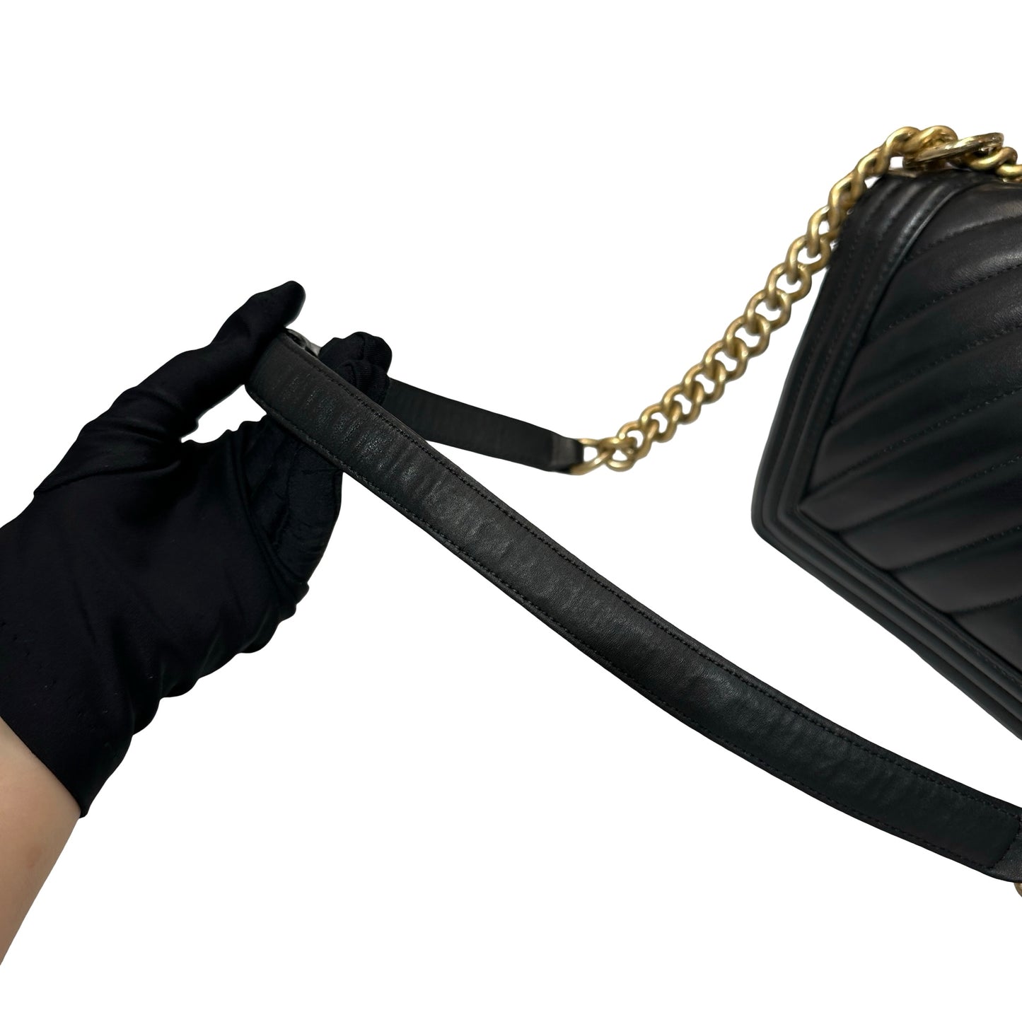 Used Chanel Lambskin Leather Boy 25 Shoulder Bag Black GHW