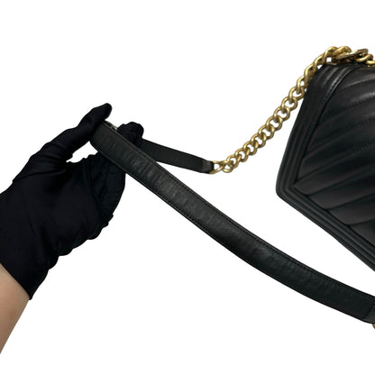 Used Chanel Lambskin Leather Boy 25 Shoulder Bag Black GHW