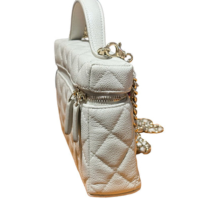 Used CHANEL Calfskin Leather Cross Body Bag Grey GHW
