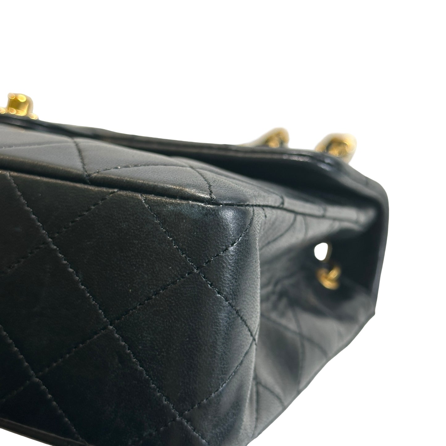 Used CHANEL Quilted Lambskin Mini Square Flap Chain Shoulder Bag Black Gold