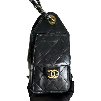 Used CHANEL Quilted Leather Chanel 25 Mini Handbag Black Gold