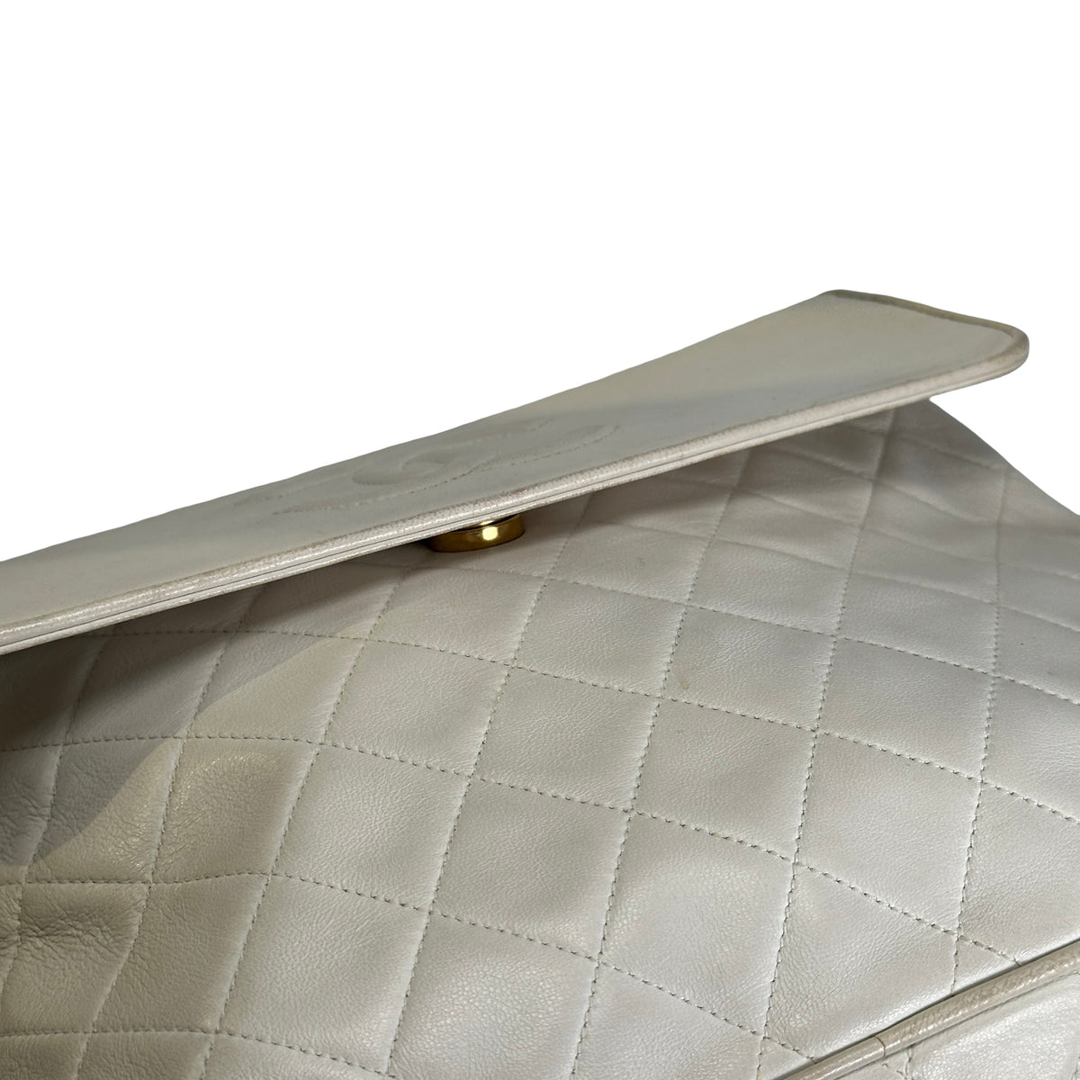 Used CHANEL Quilted Leather Quilted Flap Bag Handbags White GHW