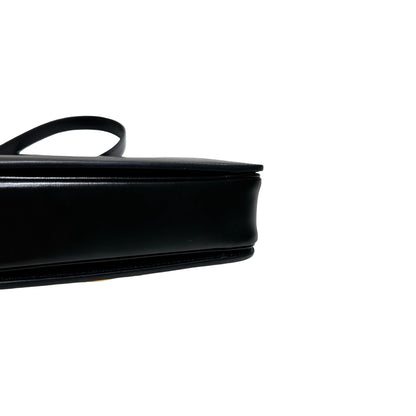 Used CÉLINE Calfskin Leather TEEN TRIOMPHE Cross Body Bag Black GHW