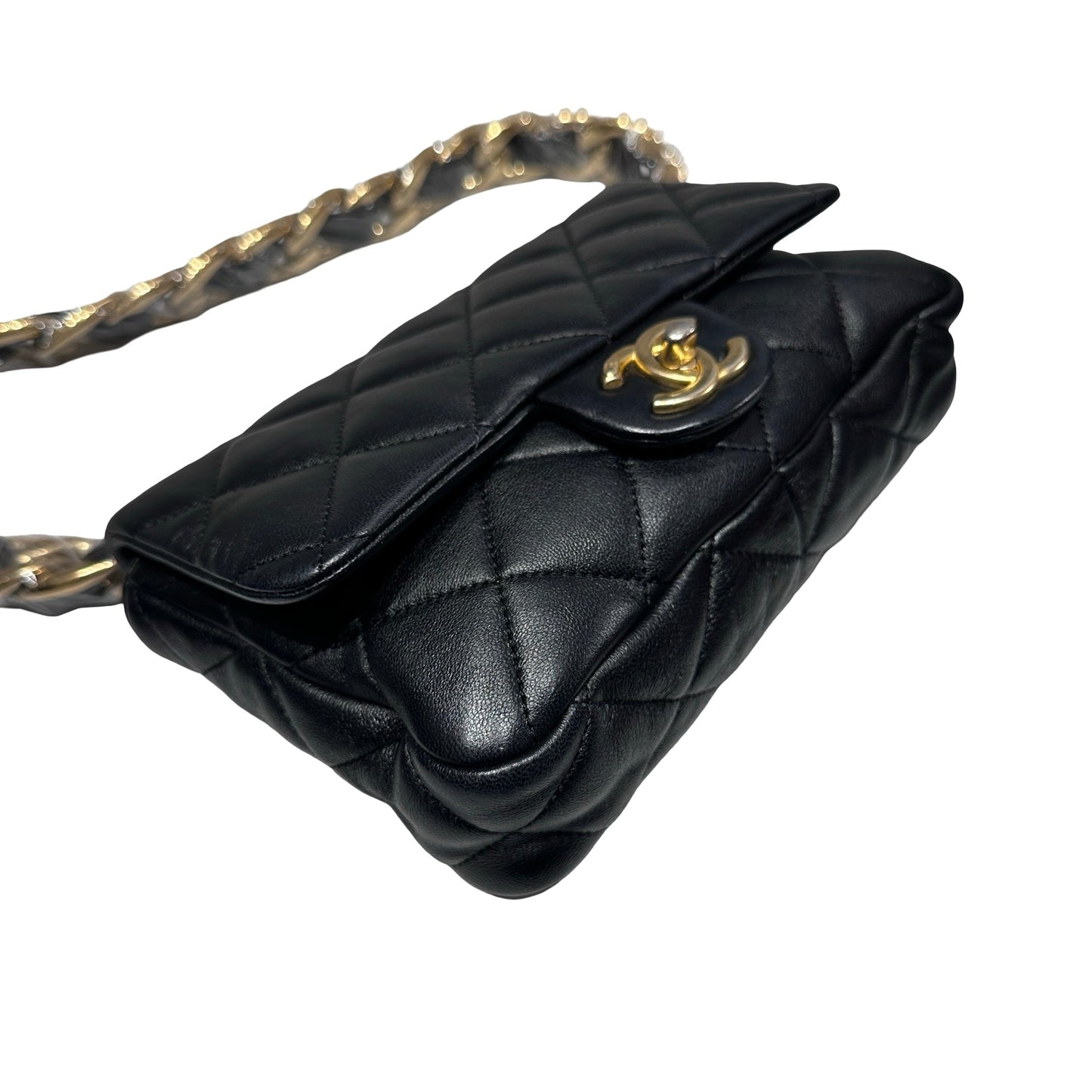 Used CHANEL Flap 20cm Chain Shoulder Bag Black GHW
