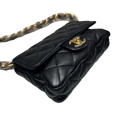 Used CHANEL Flap 20cm Chain Shoulder Bag Black GHW