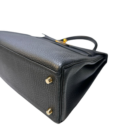 Used Hermès Clemence leather Kelly 28 Handbag Black GHW