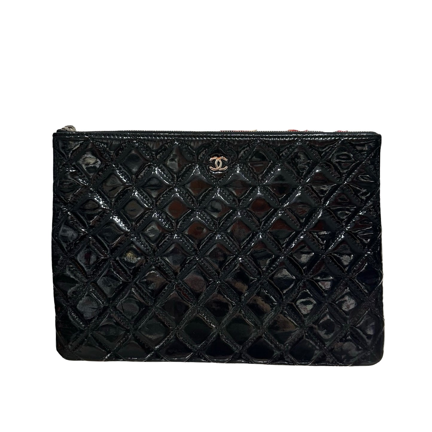 Used CHANEL Patent Leather Clutch Black PHW