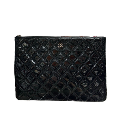 Used CHANEL Patent Leather Clutch Black PHW