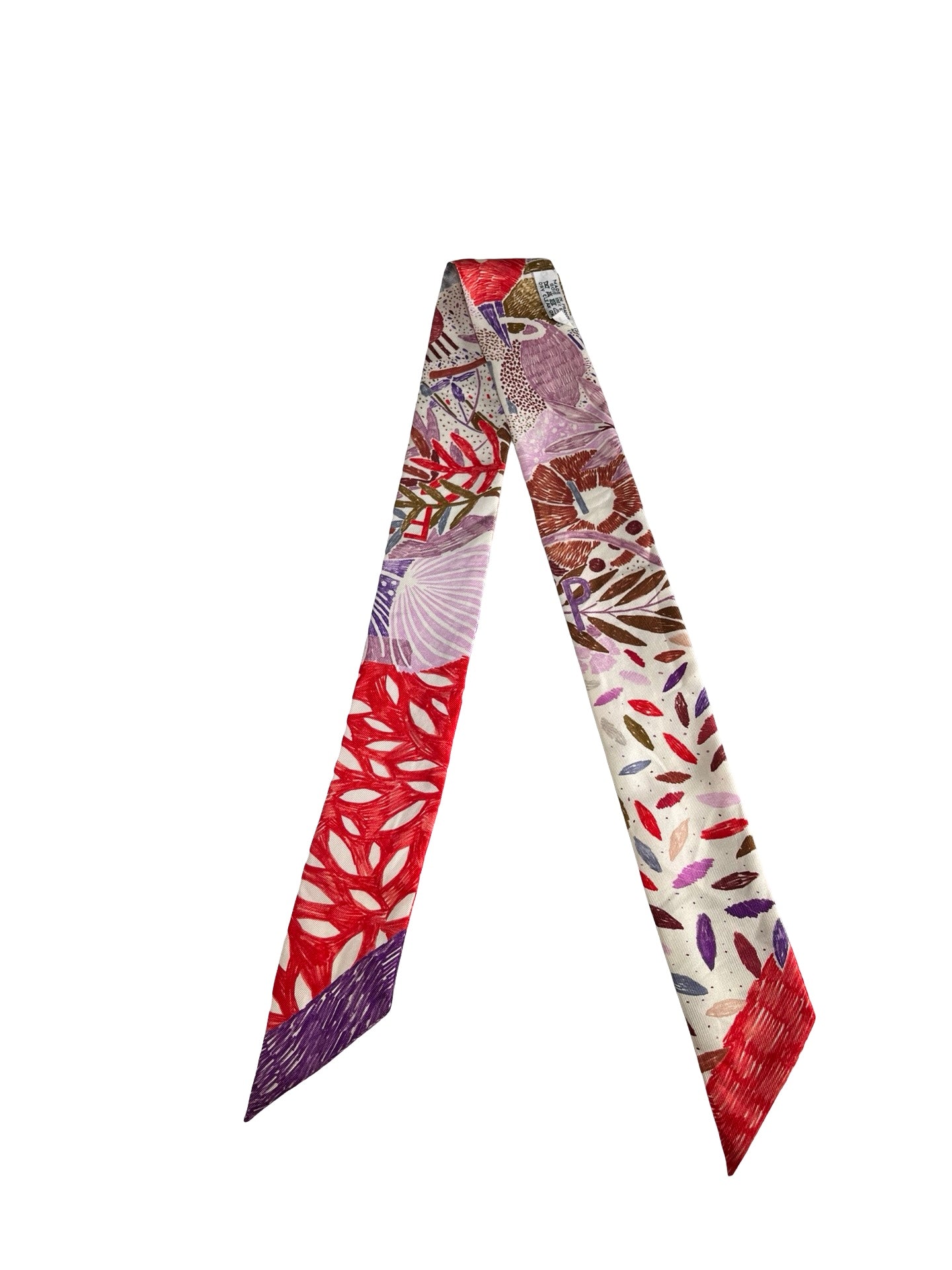 HERMES Silk Twilly Twilly White Red Purple Multicolor
