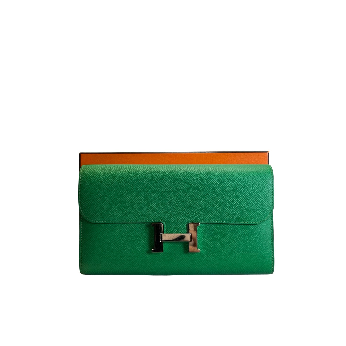 Used HERMES Epsom Calfskin Constance Long wallet Green Silver