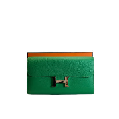 Used HERMES Epsom Calfskin Constance Long wallet Green Silver