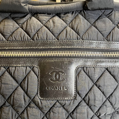 Used CHANEL Quilted Nylon Coco Cocoon Travel Bag Black PHW