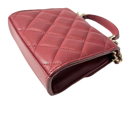 Used CHANEL Lambskin Leather Mini Handle Mini Bag GHW Red