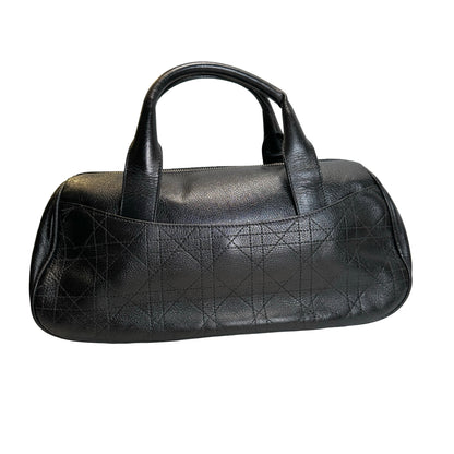 Used DIOR Cannage Leather Cannage Handbag Handbag Black Silver