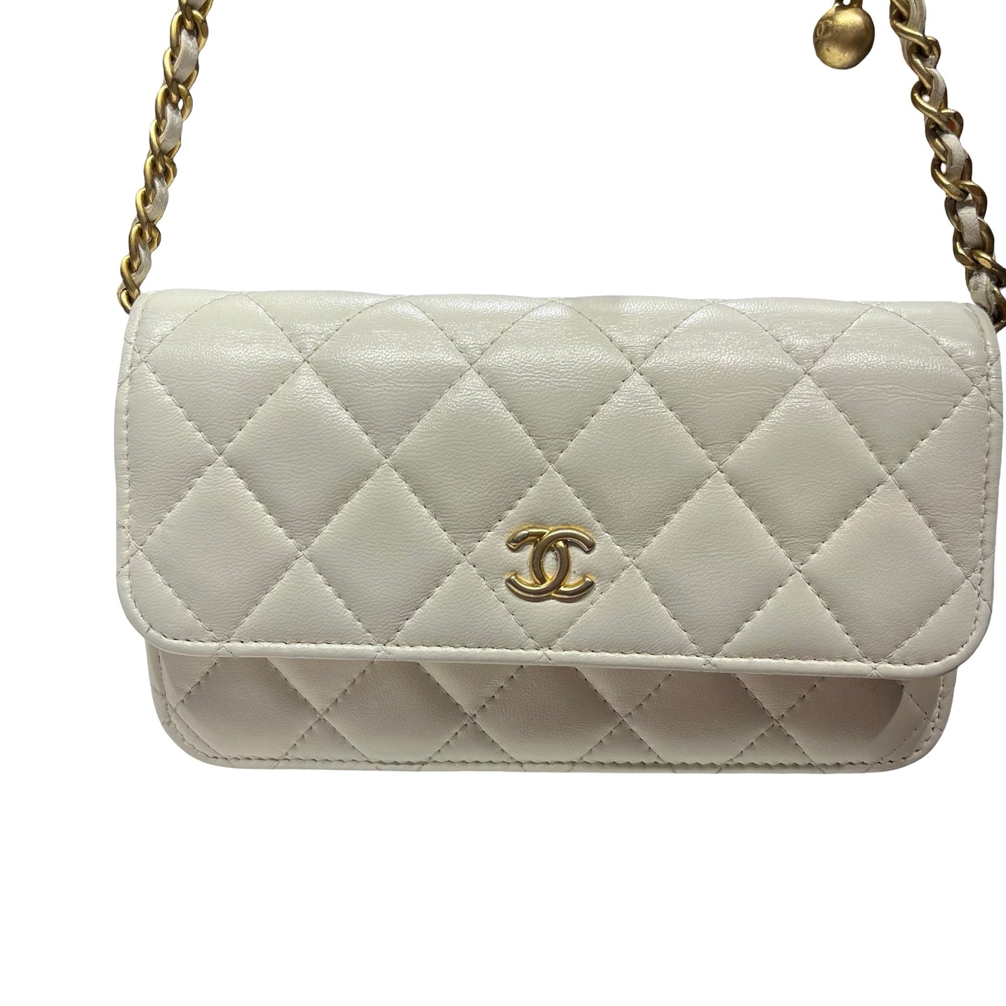 Chanel Mini WOC With Gold Ball White GHW