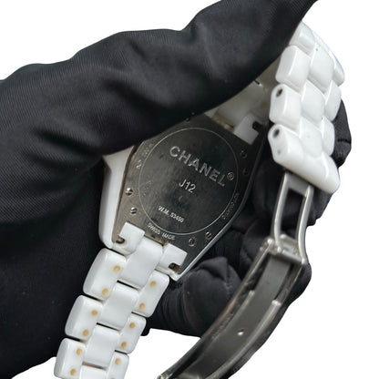 Used CHANEL White Ceramic Diamond J12 Watch White Silver