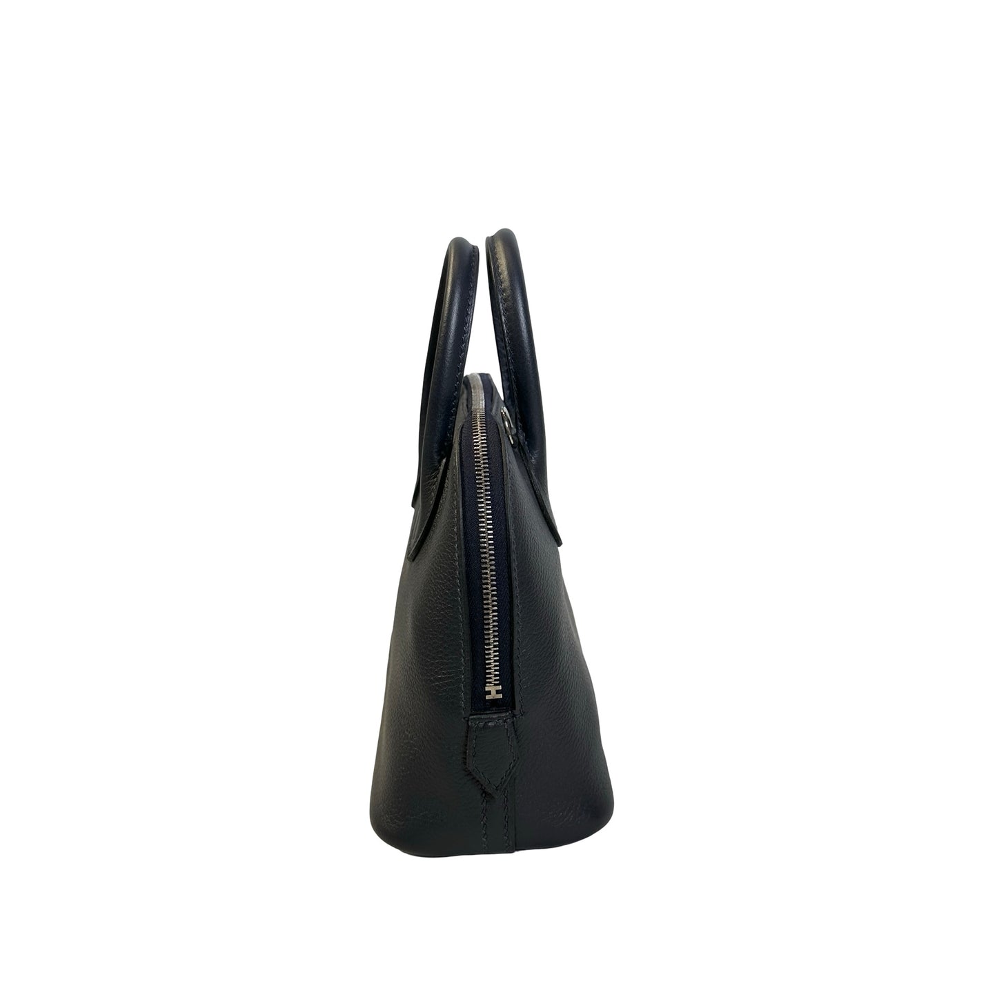 Used HERMES Leather Bolide Handbag Navy PHW