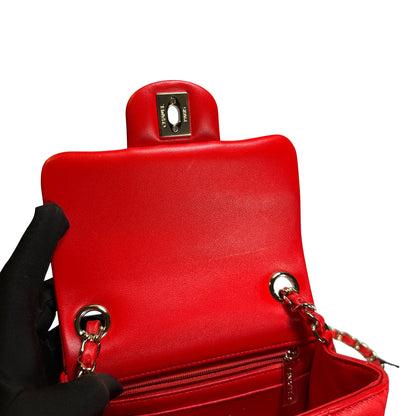 Used CHANEL Mini Flap 17cm Cross body bag Red PHW