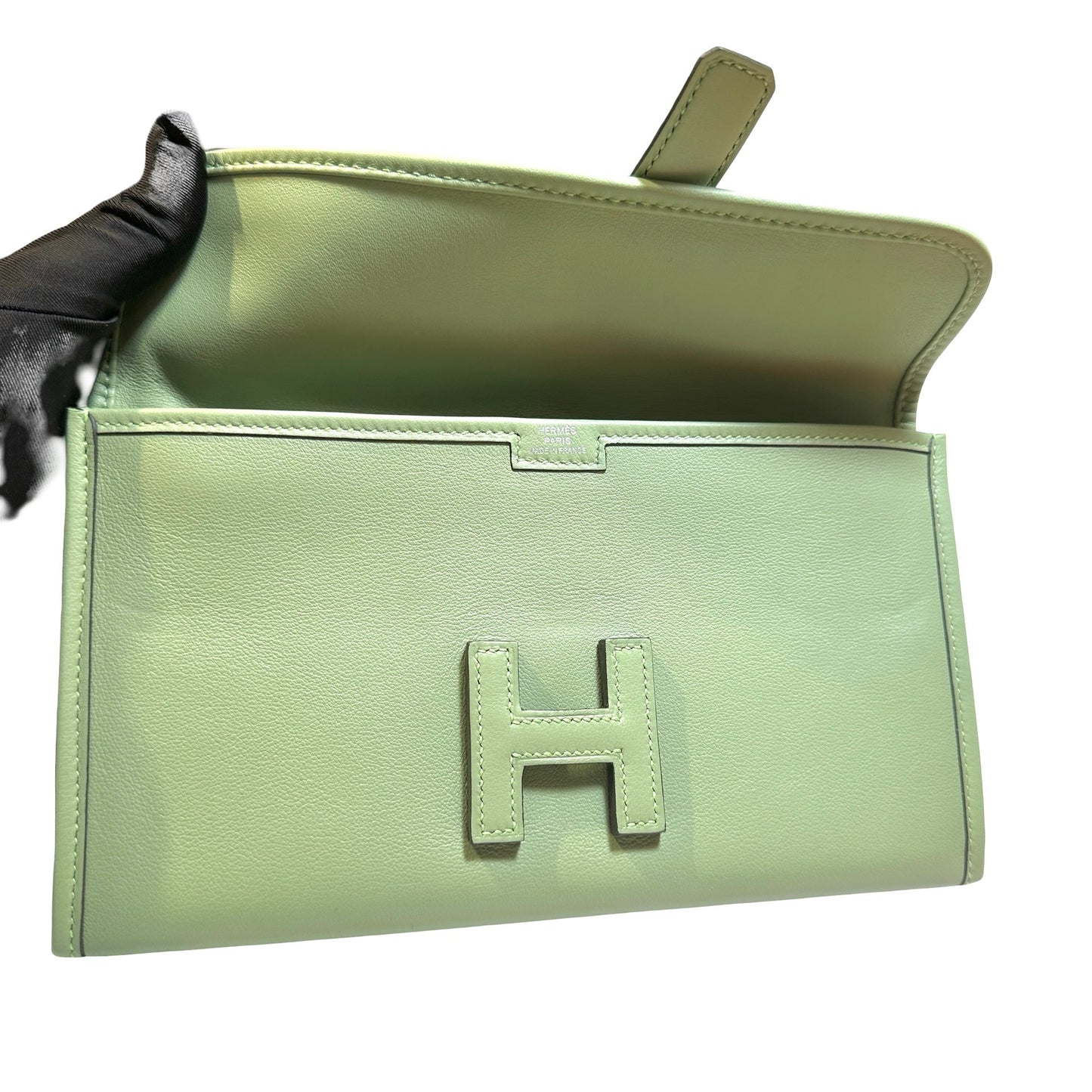 Used HERMES Leather Jige Clutch Green