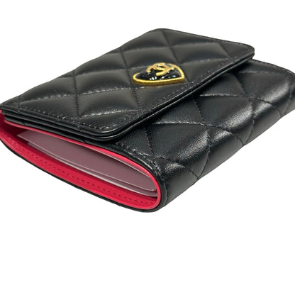 Unused CHANEL Lambskin Leather Wallet Black GHW