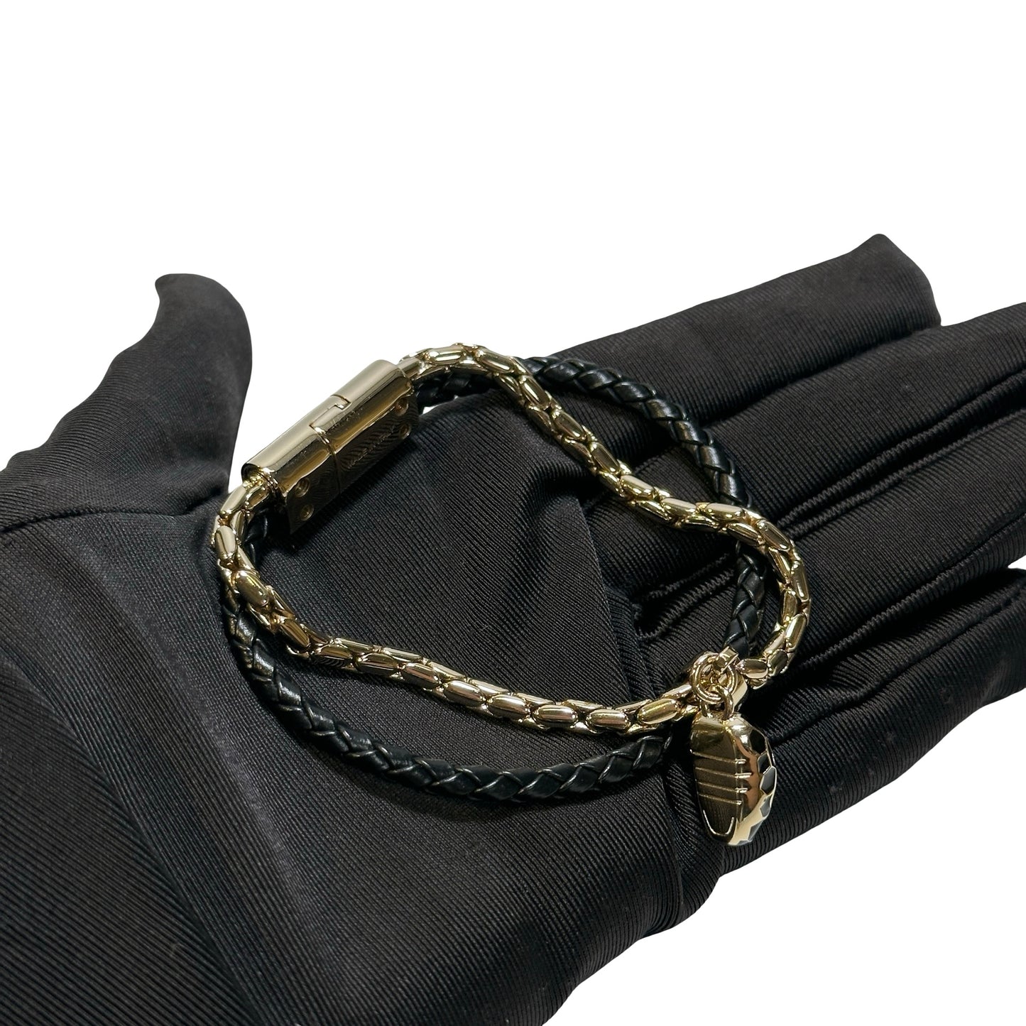 Used BVLGARI Lambskin Leather SERPENTI FOREVER Bracelet Black