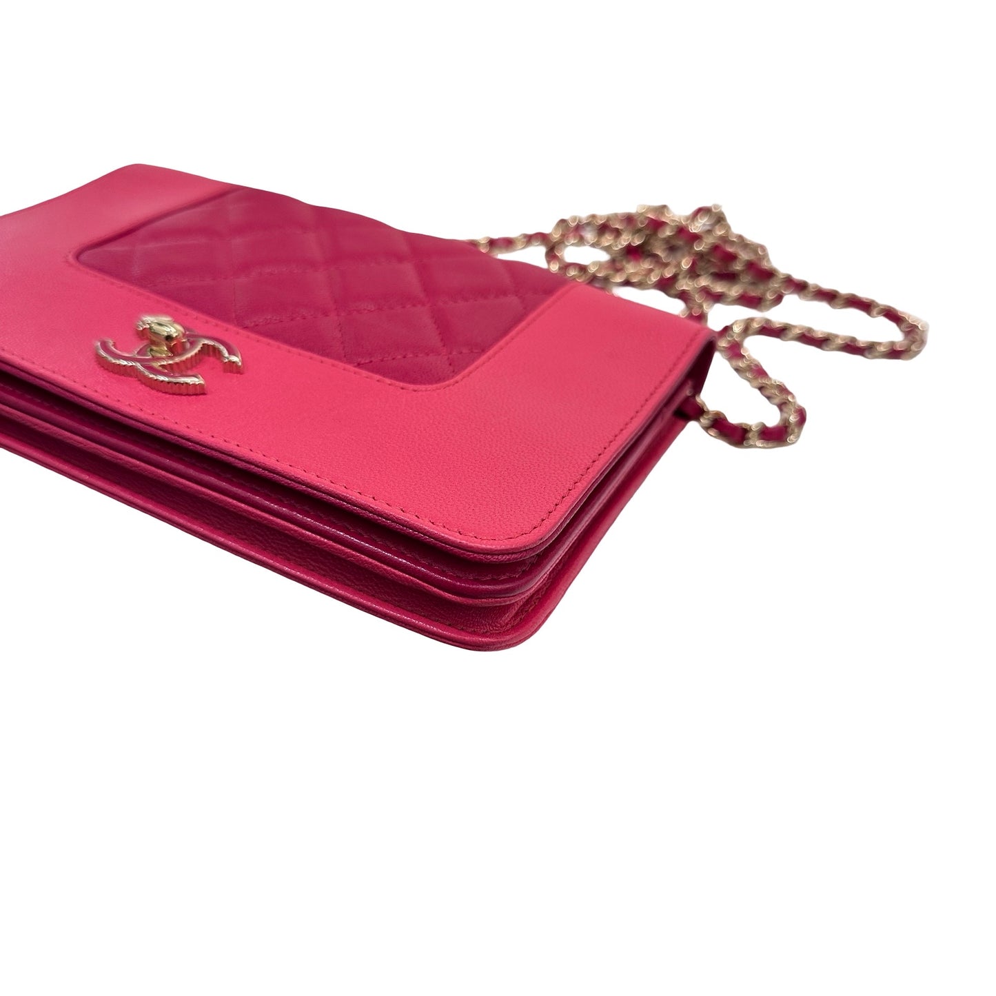 Used CHANEL Calfskin Leather WOC Cross Body Bag Red GHW