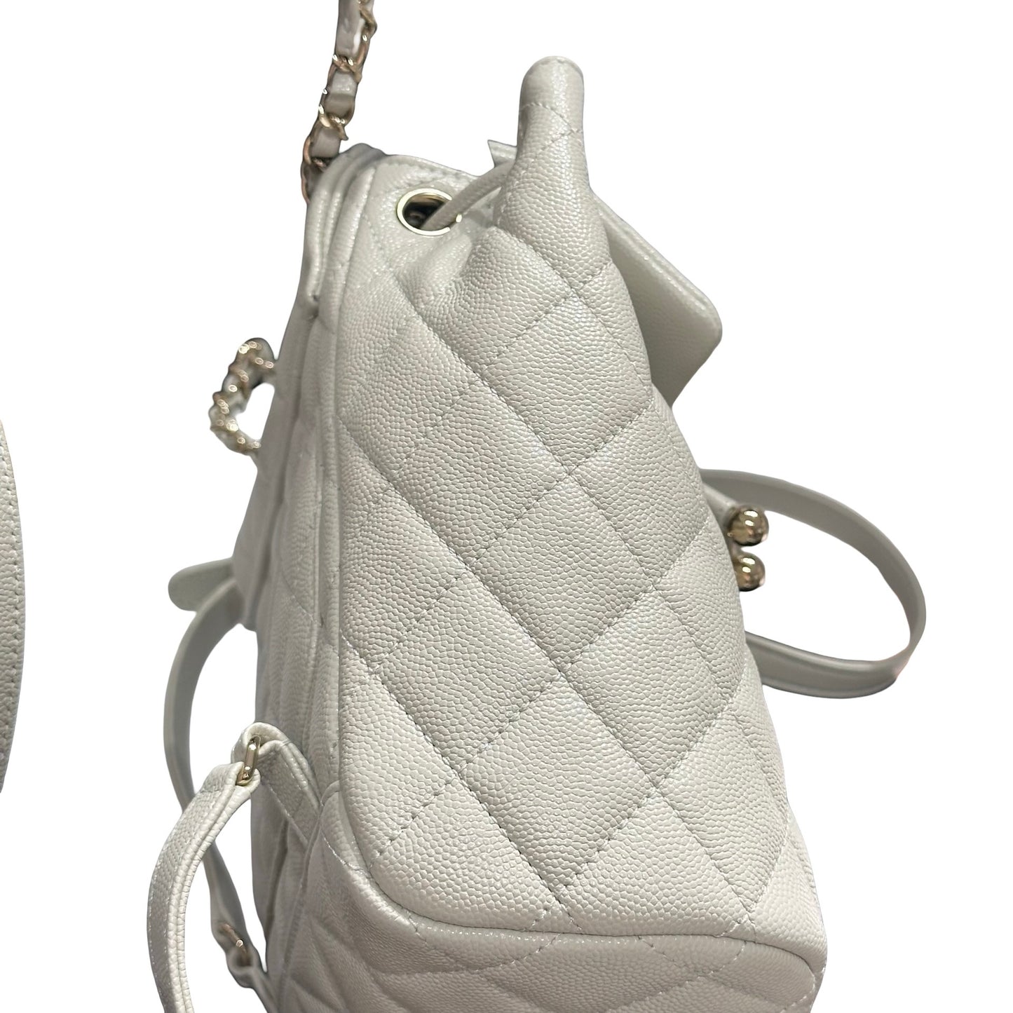 Used CHANEL Calfskin Leather Backpack Calf Skin Backpack Gray GHW