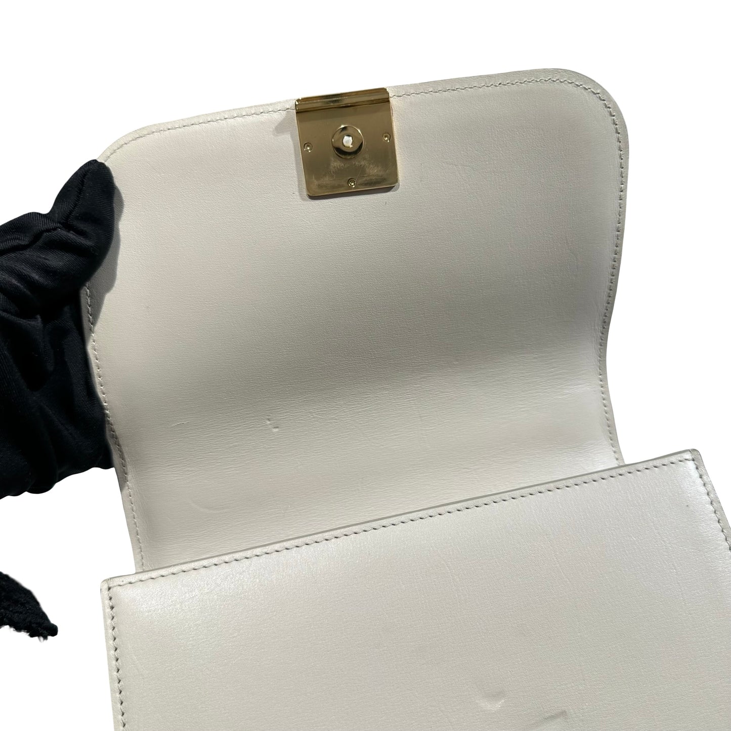 Used LOEWE Calfskin Leather Cross Body Bag White GHW