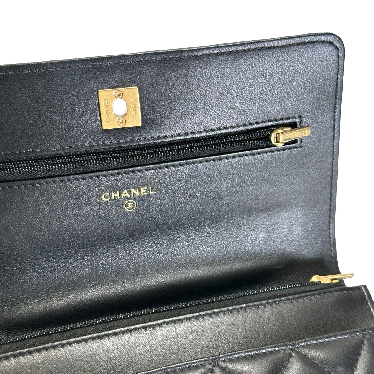 Used CHANEL Quilted Leather Wallet on Chain Wallet on chain Black Gold
