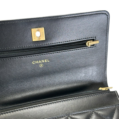Used CHANEL Quilted Leather Wallet on Chain Wallet on chain Black Gold
