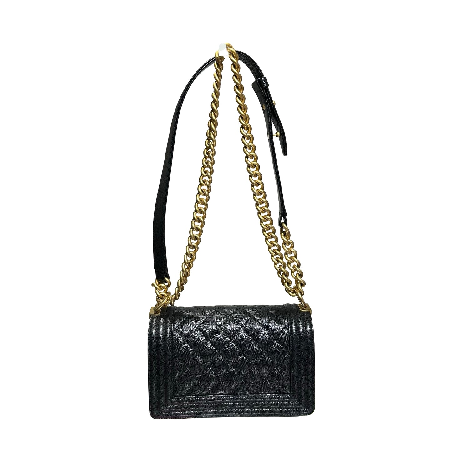 Used CHANEL Caviar Leather Boy 20cm Chain Shoulder Bag Black GHW
