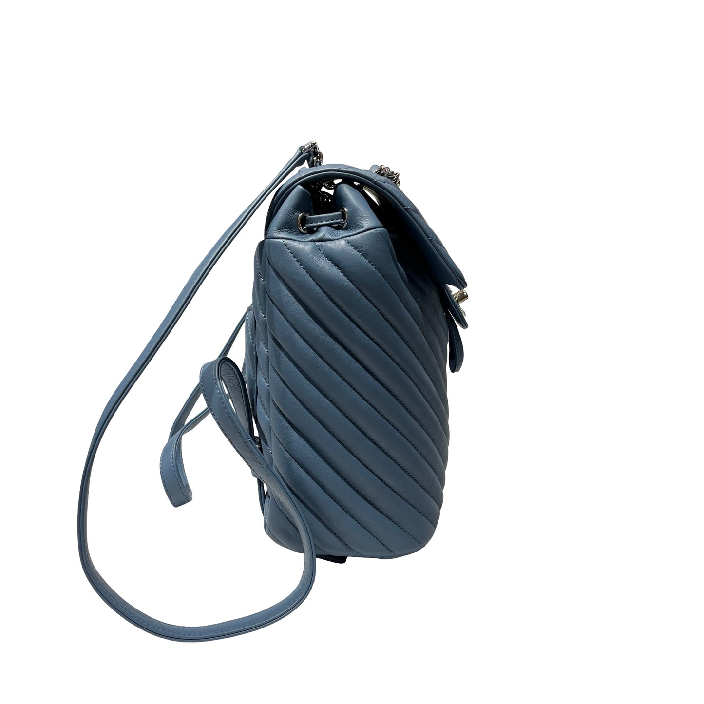 Used CHANEL Lambskin Leather Backpack Blue PHW