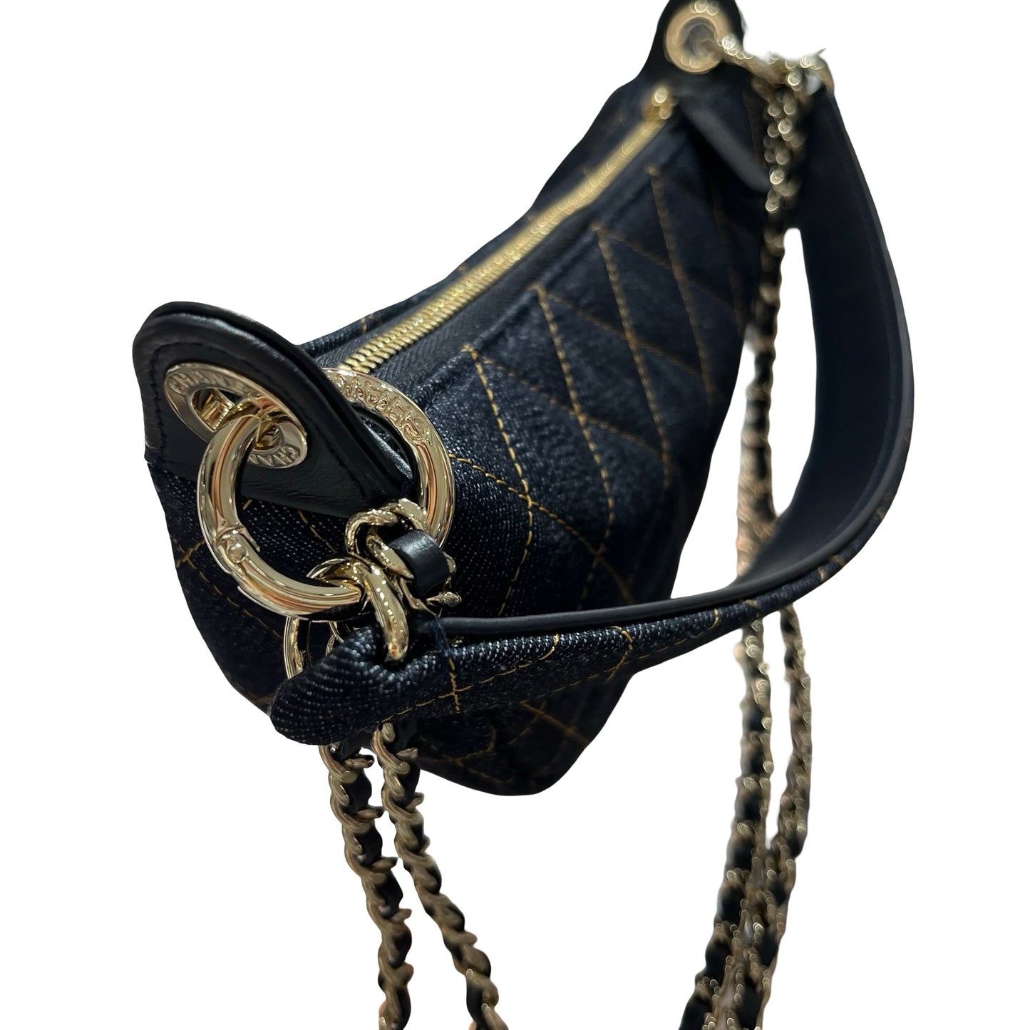 New Chanel Denim Clutch with Gold-Tone Chain Shoulder Bag Navy GHW