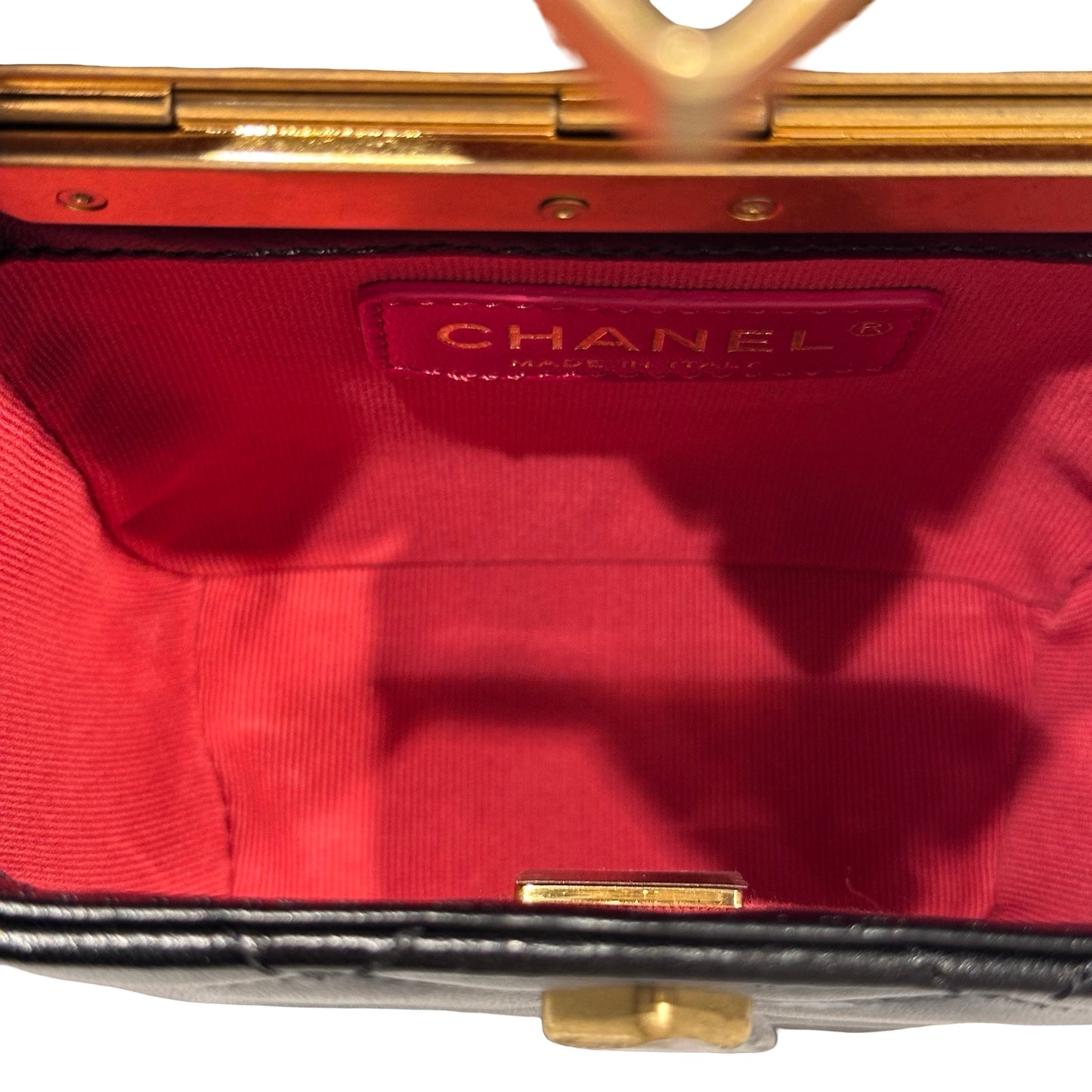 Used CHANEL Quilted Lambskin Plexi Box Bag Shoulder Bag Black Gold