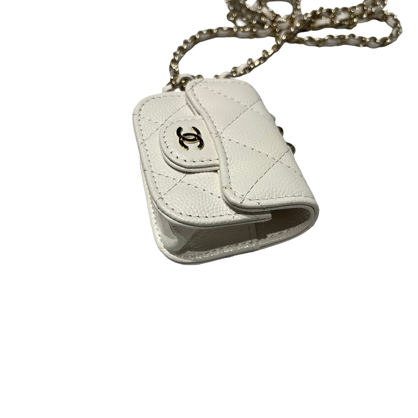 Used CHANEL MINI Chain Shoulder Bag White PHW