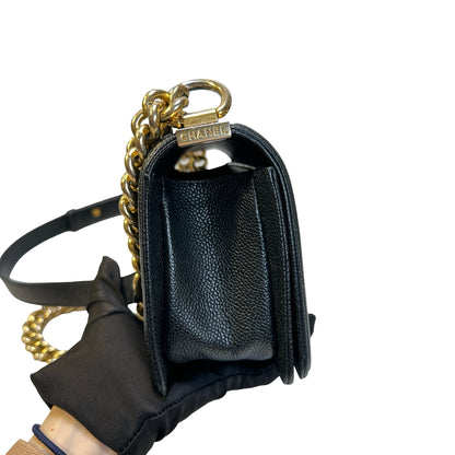 Used CHANEL Caviar Leather Quilted Boy 20 Shoulder Bag Black Gold