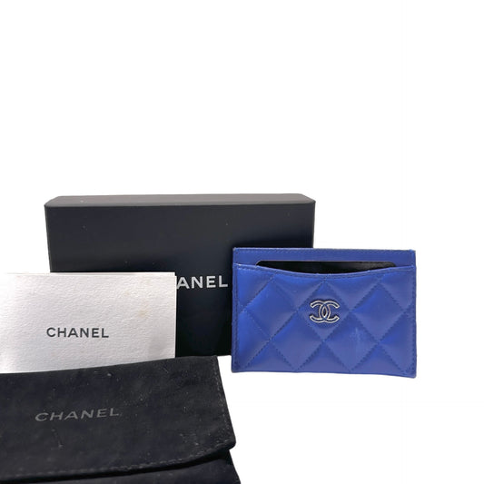 Used Chanel Lambskin Leather Card Holder Navy Blue