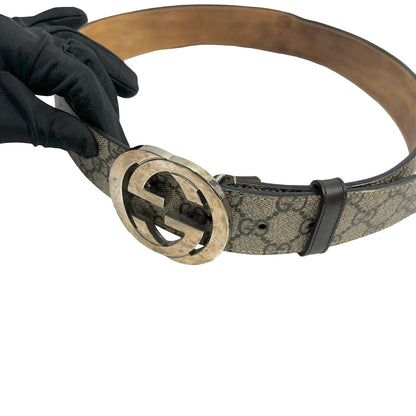 Used GUCCI GG Supreme Interlocking G Belt Belt Beige Silver