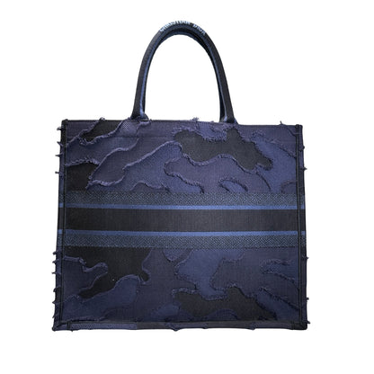 Used DIOR Camouflage Fringed Book Tote Blue Black