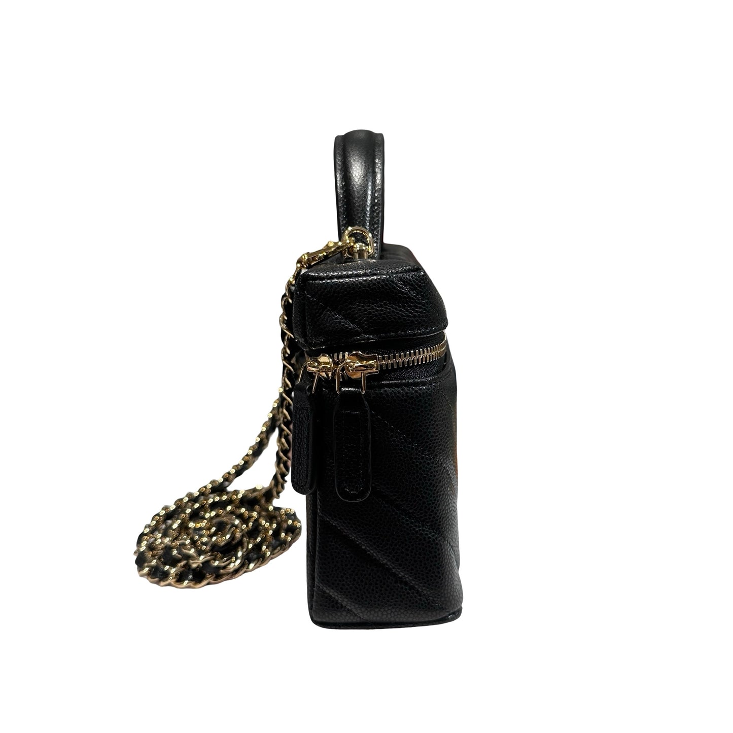Unused CHANEL Calfskin Leather Vanity Case Cross Body Bag Black GHW